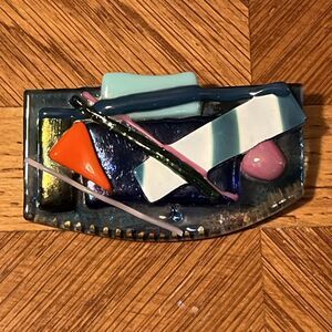 Artisan Made 3D Abstract Art Fused Glass Colorful Vibrant Brooch Pin 2.5”x1.5”